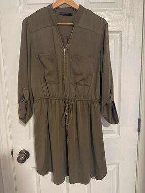 Dynamite Olive Drawstring Utility Mini Dress